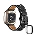 EANWireless for Versa 3/Sense Bands Leather Women Men, Genuine Leather Sport Strap and TPU Slim Protective Case Compatible for Fitbit Sense/Versa 3 Smartwatch, Black+Black