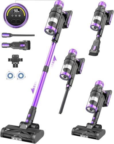 Fuqiduo Aspirapolvere scopa senza fili 550 W/45000 Pa/65 min, batteria 20000 mAh, aspirapolvere scopa verticale con 3 livelli di aspirazione (display LED) e spazzola anti-groviglio per pavimenti duri