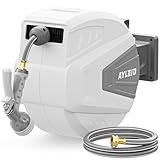 Ayleid Retractable Garden Hose Reel,1/2 in x 100 ft Wall Mounted Hose Reel, with 9- Function Sprayer Nozzle, Any Length Lock/Slow Return System/Wall Mounted/180°Swivel Bracket (Grey)