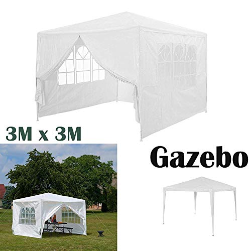 AutoBaBa 3x3m Garden Gazebo Marquee Tent with Side Panels, Fully Waterproof, Powder Coated Steel Frame for Outdoor Wedding Garden Party, White