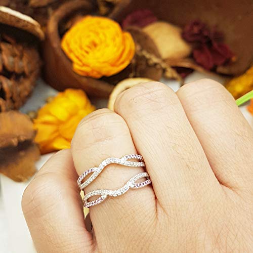 10K Solid Gold Round White Diamond & Pink Sapphire Womens Wedding Band Split Shank Enhancer Guard Double Ring4