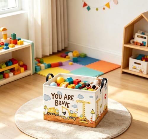 Image of Rectangular Kids Storage Basket Baby Gift Basket Cute Toy Storage Bin Organizer Shelf Book Basket Room Decor(Excavator)