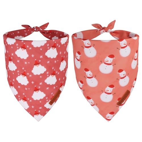 ADOGGYGO Dog Bandana Christmas Pet Scarf Bib Kerchief, Premium Durable Fabric, Red Green Santa Snowman Christmas Bandanas for Medium Large Dogs (Large)