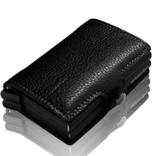 VM FASHION KISS Men Mini Wallet Genuine Leather aluminum Minimalist wallet card box RFID blocking Credit Card Holder (Black)