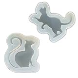 2 pcs/Set Small Cat Polymer Clay Silicone Mold,Crafting, Resin Epoxy, Jewelry Pendant Earrings Making, DIY Mobile Phone Decoration Tools,Semi-Transparent