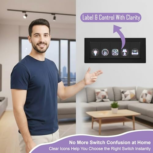Image of GLUN 600 Switch Board Stickers with 60+ Icons, Prism Glow Effect Embossed Decorative Stickers for Home, Hotel, Office & School, Luxury Vinyl Self Adhesive Switch Covers for Fans & Appliances