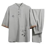 Vhersily Herren Kung Fu Kampfsport Uniform Damen Tai Chi Kostüm Chinesische Meditation Traditionelle Uniform Wing Chun Streetwear Pyjama Gym Fitness Atmen für Training Täglichen Gebrauch