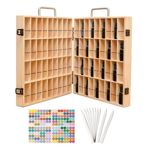 Gracelaza Boîte de Stockage Rangement en Bois pour Huile Essentielle Aromathérapie - Coffret en Bois pour 64 Bouteilles - Idéal Organisateur pour Voyage et Présentation - Cadeau Gratuit Inclus