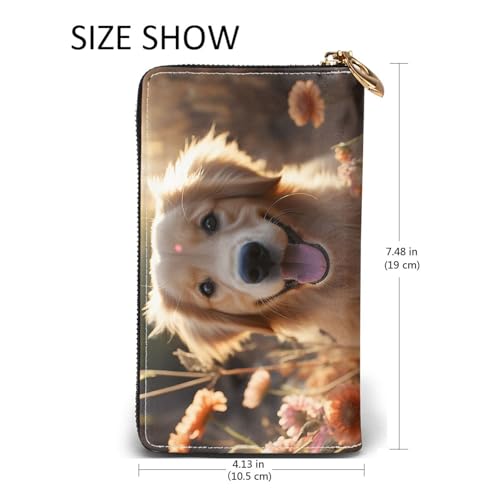 Golden Retriever and Flowers Leather Wallet for Women Long Coin Purse Ultra Slim Credit Cards Holder Bifold Clutch2