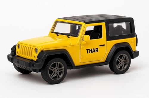 Image of 1:32 Scale DieCast Metal Pull-Back Action Openable Doors 4x4 Thar /Jeep Premium Car Toy with Lights and Music for Kids Realistic Miniature Model Gift 2+yrs Girls Boys (Yellow Thar /Jeep)