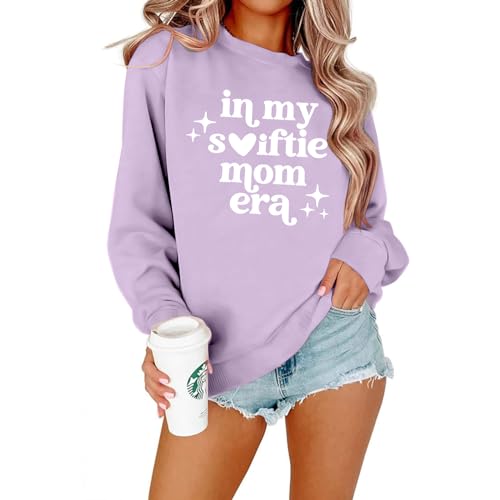 ASTANFY In My Mom Era Sweatshirt Women Mama Sweatshirts In My Mama Era Print Pullovers Mom Crewneck Long Sleeve Tops Purple