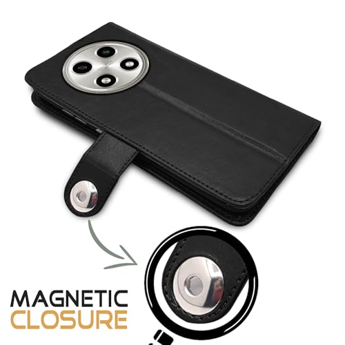 Image of Pikkme Oppo A2 Pro 5G Flip Cover Leather Finish | Inside TPU with Card Pockets | Wallet Stand and Shock Proof | Complete Protection Button Flip Case (Black)