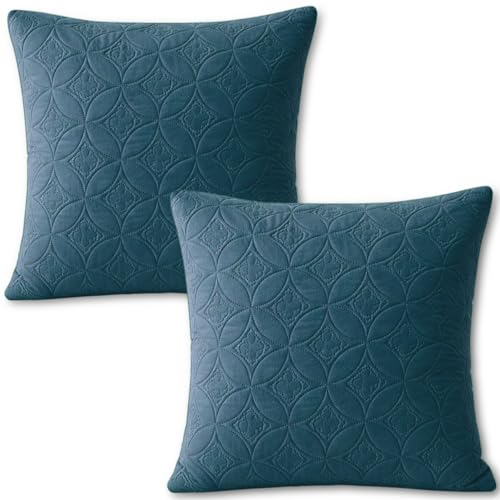 Image of HOKIPO 100% Leakproof Quilted Cushion Cover for Sofa 22x22 Inches, Set of 2, Prussian Blue (AR-6281-PBL*2)
