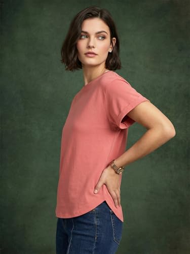 Image of JUNEBERRY Pure 100% Cotton Oversized Loose Fit Drop Shoulder Round Neck Boyfriend Fit Solid Half Sleeves T-Shirt for Women & Girls (Sizes: S to 2XL)