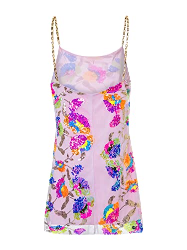 Lovsmile Women 'S Chain Strap Sequin Party Dress Casual Glitter Sparkling V-Neck Dress Backless A-Line Short Dress (Pink, M) #TOP3