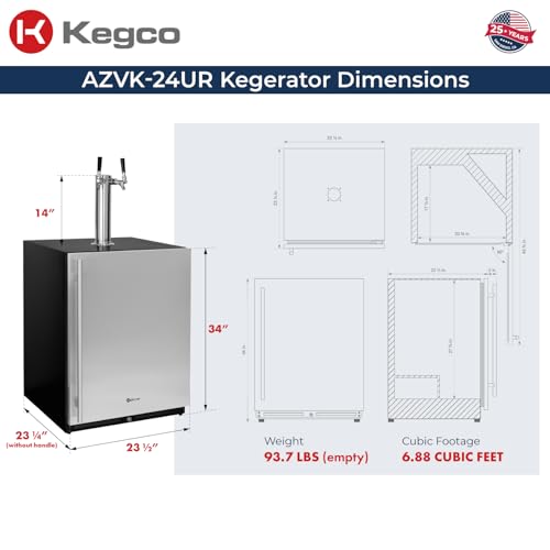 Image of Kegco 24 inch Wide Dual Tap Stainless Steel Built-In Right Hinge Kegerator with Dispense Kit