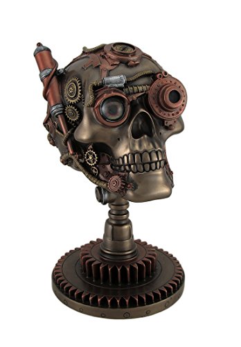 Veronese Resin Statues Bronze/Copper Finished Steampunk Skull Statue - Gear Base 5.25 X 8.75 X 6.5 Inches Copper