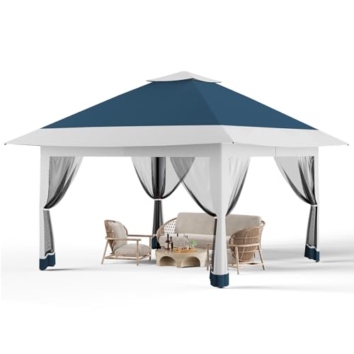 Pop Up Gazebo 13x13 ft Canopy Tent with Mosquito Netting, Outdoor Patio Gazebo with 3 Adjustable Heights, Tent Shelter Quick Setup Backyard Tent for P