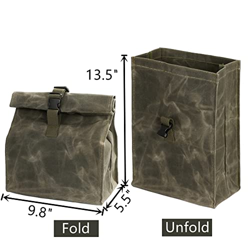 Denifiter Heavy Duty Waxed Canvas Reusable Lunch Bag, Hard Fabric, Durable, Quick Release Buckle (Army Green) #TOP1