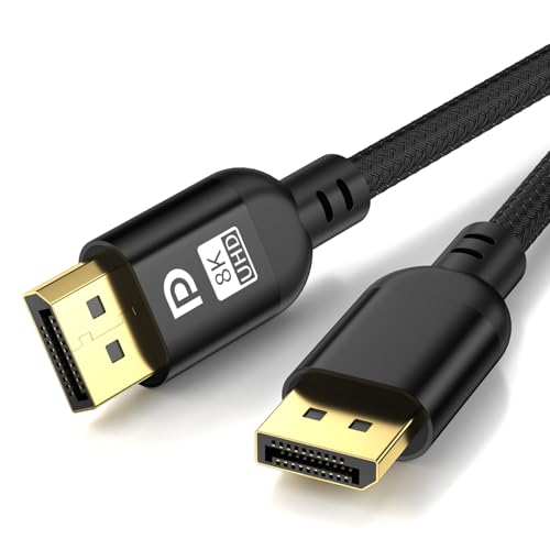 Diyanisly Cable DisplayPort 8K de 2M, Alta Velocidad de 32 Gbps, Trenzado, Compatible con 8K a 60 Hz y 4K a 120 Hz, HDR Dinámico, DSC, para Pantallas de Deportes, Tarjetas Gráficas y Proyectores