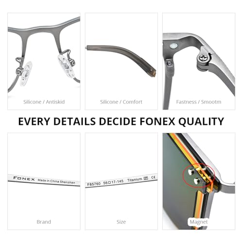Image of FONEX Pure Titanium Glasses Frame Men Square Magnet Clip On Eyeglasses with Polarized Lens