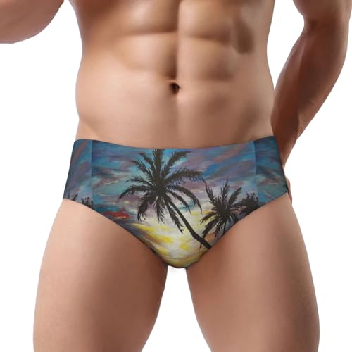 Mens Sexy Bikini Swimwear Tropical Sunset Print Triangle Swim Trunks Comfortable And Breathable Underwear (S-3xl)