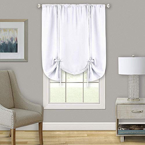 Woven Trends Two-Tone Window Curtain Shade Drapes, Room Darkening Shade with Tie-ups for Bedroom and Living Room, Double Layered Window Shade, White, 58