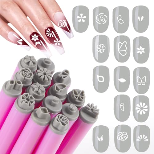 JERCLITY 15pcs Nail Art Stamp Pen Set Flower Leaf Butterfly Patterns Nail Art Stamps Pen Manicure Graffiti Tools Nail Art Pens for Women Girls