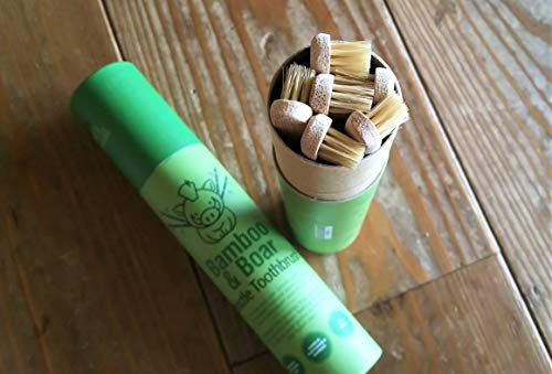 Gaia Guy Natural Bristle Bamboo Toothbrush (No Nylon - Boar Hair Only) - Totally Compostable & Biodegradable Boar Bristle And Bamboo Toothbrushes - Zero Waste - 6-Pack #TOP4