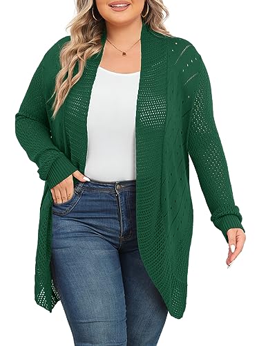TIANZHU Plus Size Lightweight Long Crochet Cardigan for Women Open Front Knit Cardigan Sweaters Casual Loose Coat2
