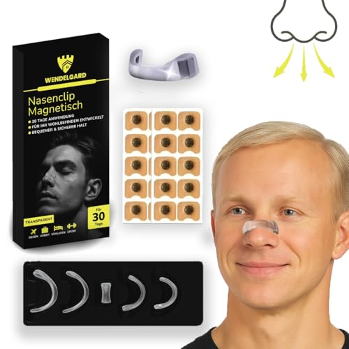 Wendelgard Nasenpflaster Magnet (30-60 Tage) magnetische Nasenpflaster extra stark Nachfüllkit Nasenstrips Magnet Strips Nase für besseres Atmen Sport Nose Strips (Starter Set 30 Tage/Transparent)
