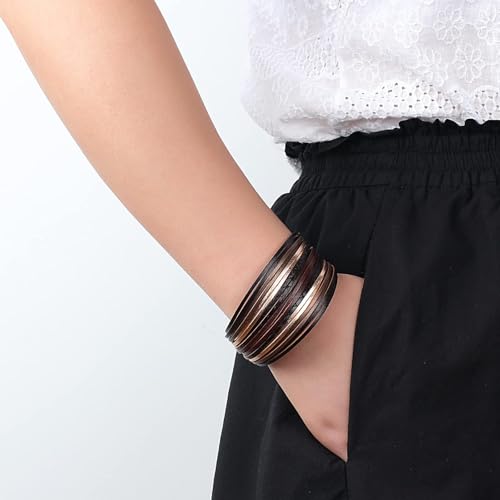 Image of Fesciory Leather Wrap Bracelets for Women, Boho Leopard Multi-Layer Crystal Beads Cuff Bracelet Jewelry