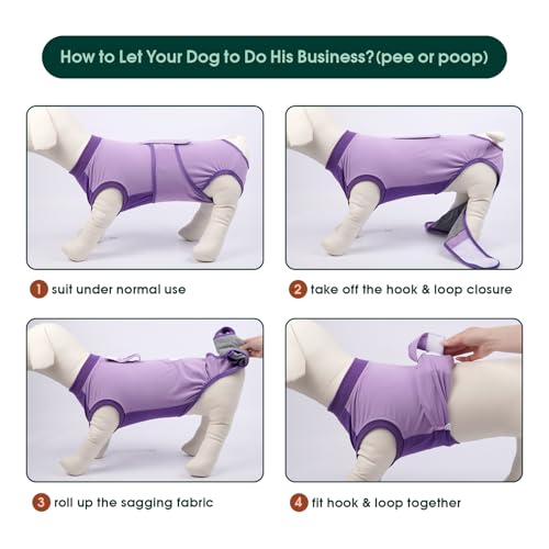 Image of Kuoser Recovery Suit for Dogs After Surgery, Soft Dog Surgery Suit Female Male, Breathable Pet Surgical Recovery Shirt, Anti Licking Dog Onesie for Abdominal Wounds Cone Alternatives, Purple L