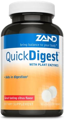 ZAND Quick Digest with Plant Enzymes | Healthy Digestion Support w/Lipase, Cellulase, Amylase, Papain, Bromelain, Papaya & Calcium | 90 Chewables