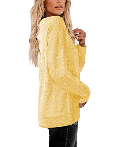 Womens Lightweight Sweatshirts Crewneck Thin Sweaters Long Sleeve Shirts Solid Color Casual Tunic Fall Tops(S-2XL3