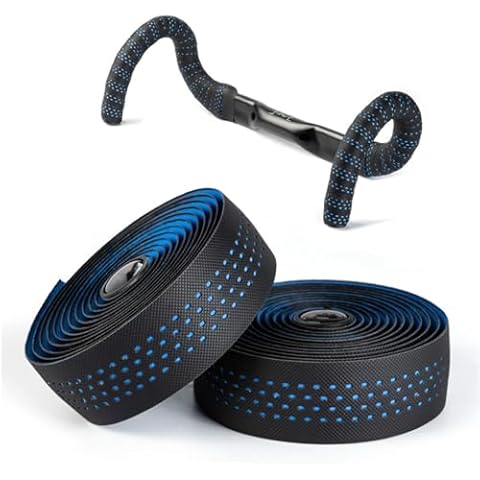 Road Bike Handlebar Tapes Made of EVA+PU, Professional Road Bicycle Bar Tape, Racing Bike Handle Wraps, Bicycle Handlebar Grips Cover with End Plugs (Blue) Cover