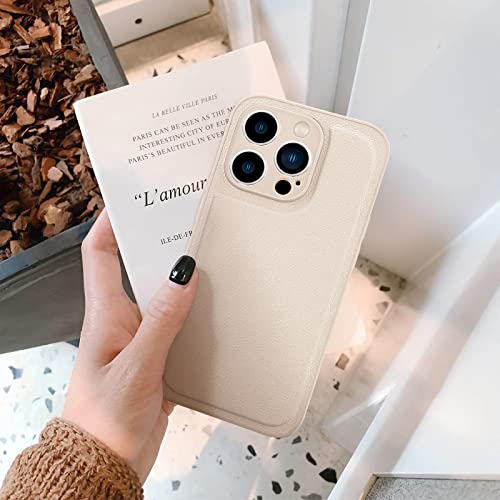 Étui en cuir iPhone 15 Plus beige classique résistant fin
