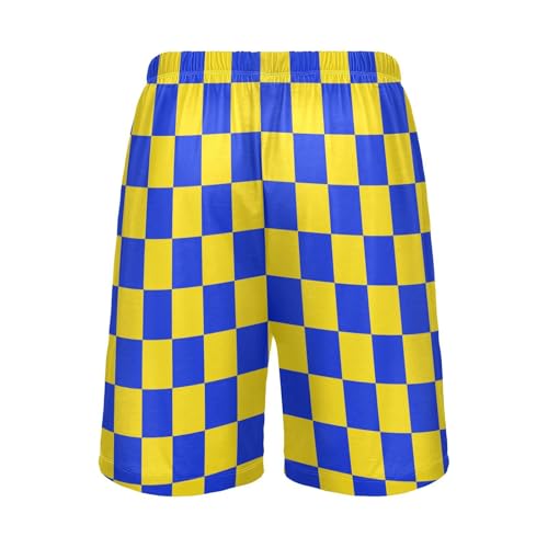 Men's Yellow and Blue Buffalo Checkered Pajama Shorts with Pocket and Drawstring S2