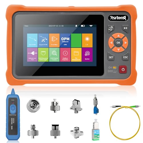 Rsrteng OTDR Fiber Optic Tester 1610nm 22dB Test Rang 500m-100Km Live Fiber Test Support OPM VFL OLS LS Event Map RJ45 Test 8GB TF Card Analysis Software Connectors with UPC/FC SC LC ST SC/UPC-SC/APC