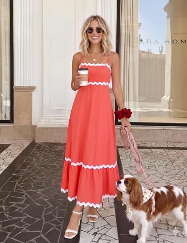 Image of ZESICA Women's 2026 Summer Spaghetti Straps Sleeveless Backless Sundress Flowy Smocked Lace Swing A Line Midi Dress