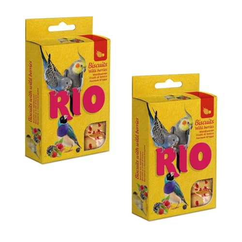 RIO Galletas con bayas del bosque | Paquete Doble | 2 x 35 g | Complemento alimenticio para aves ornamentales | Compuesto de huevos enteros y cereales | Para variedad en el menú