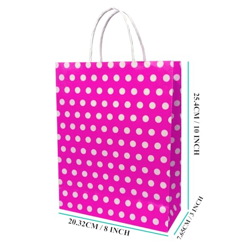 Image of Aakriti Paper Gift Bags with Handles | Polka Dot Pink Party Favor Bags | Reusable Goodie Bags for Kids Birthday, Baby Shower, Wedding, Festivals, Holiday Celebrations | Eco-Friendly Return Gift Packaging | 10x8x3 Inch (Pack of 10)