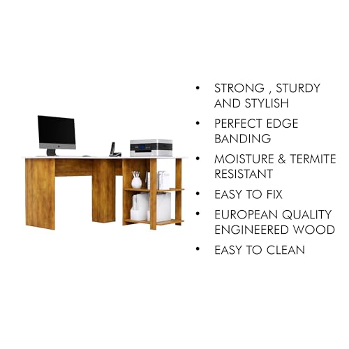 Image of Bniture Wooden Study Table for Home | Engineered Wood Study Table with Shelf Storage | L Shape Multi Purpose Computer Desk for Writing & Study | Laptop Table for Study Room | Giant Wood & Frosty White