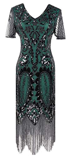 Image of Women 1920s Gatsby Vintage Sequin Flapper Fringe Party Plus Dress with 20s Accessories Set