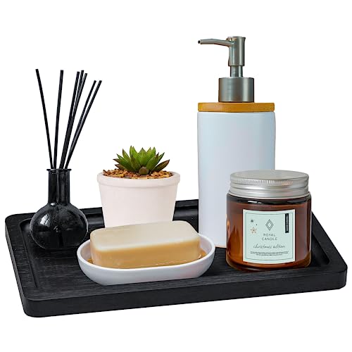 YELLOW LOTUS Black Bathroom Tray - Small Black Bamboo Wood Tray Decor for Vanity, Coffee Table, Cologne and Perfume Tray, Matte Black Bathroom Decor for Counter, Soap Dish, 9 inch by YELLOW LOTUS - Image 7