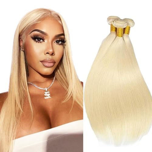 FuivJuix 613 Honey Blonde Bundles Straight Bundles Human Hair 30 32 34 Inch Brazilian Virgin Hair Blonde Straight Bundles Human Hair Extensions 3 Bundle 50 Gram Per Bundle