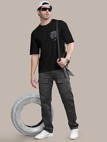Image of BULLMER Peach Trendy Front Printed oversized Round Neck T-shirt for men