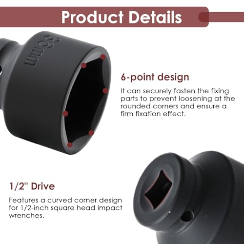 36mm 1/2" Drive Deep Impact Socket, 6-Point Chrome Molybdenum Steel Axle Nut Socket, Heavy Duty Black Phosphate Finish, Compatible with Impact Wrench Ratchet Breaker Bar for Automotive Repair - Image 3