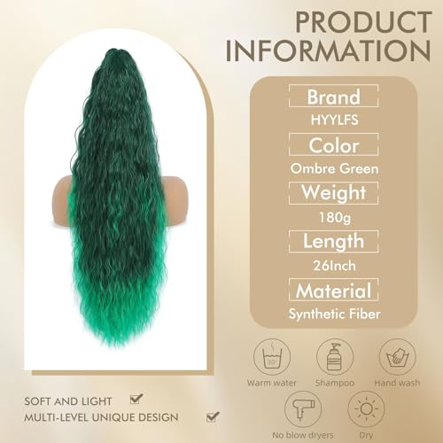 Image of Claw Clip Ponytail Extension 26In Long Wavy Curly Hair,Ombre Green