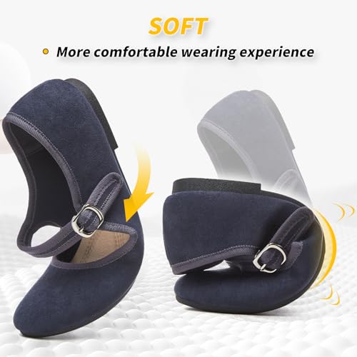 Image of BABUDOG Womens Mary Jane Flats with Strap,Faux Suede Black Flats Shoes,Flats Shoes Women Dressy Comfortable